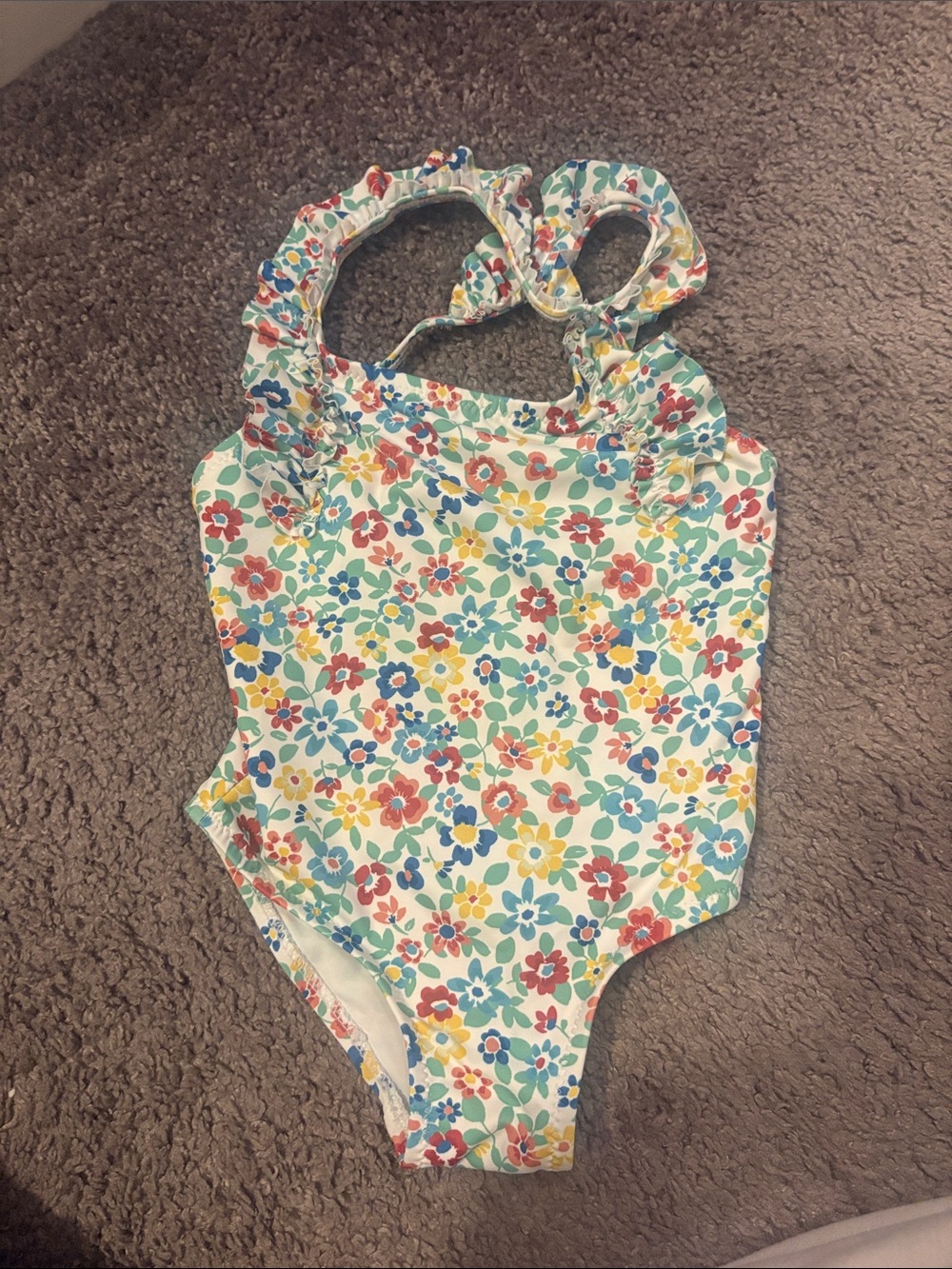 Zara White Floral One-Piece Swimsuit with Red, Blue and Yellow Flowers - Picture 1 of 3